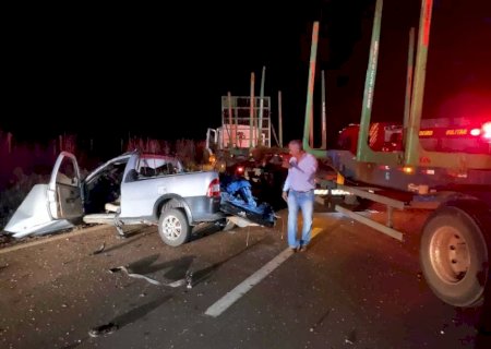 Carro é atingido por carreta, mulher é arremessada e morre na rodovia.