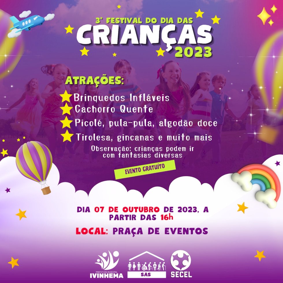 Ivinhema realizará a   3ºFestival do dia das Crianças.