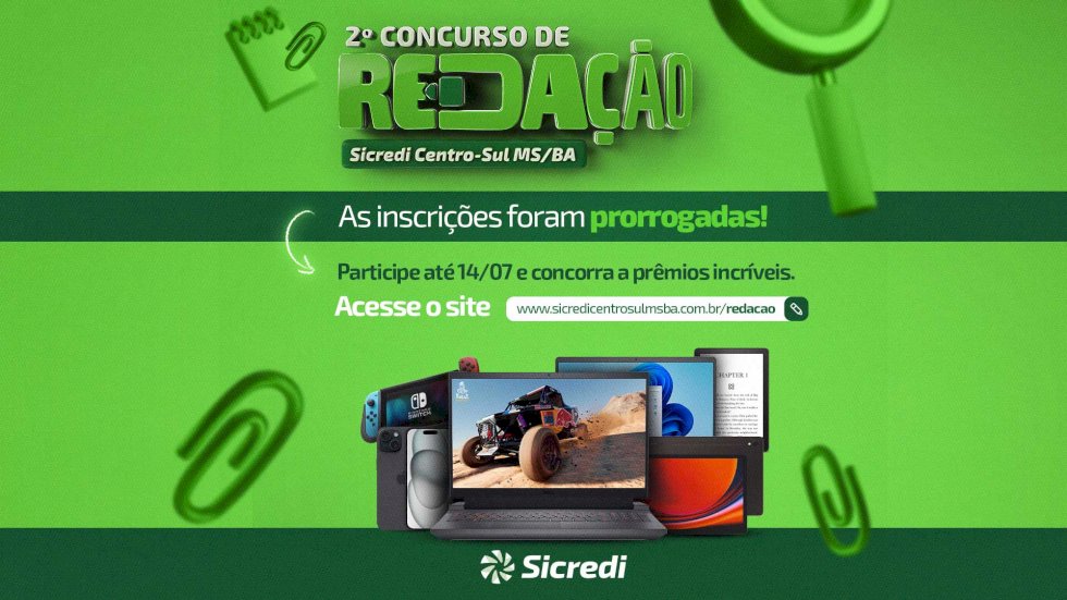 Concurso de Redação da Sicredi Centro-Sul MS/BA têm prazo de inscrições prorrogado