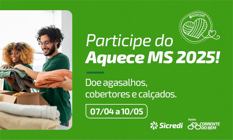 Agências da Sicredi Centro-Sul MS/BA são pontos de coleta da campanha Aquece MS