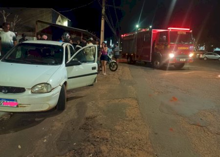 Ivinhema - Acidente de trânsito envolvendo carro e moto deixa duas vítimas feridas