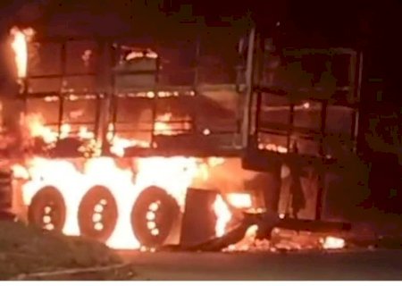 Carreta de suspeito que cometeu homicídio é incendiada horas após crime na cidade de Itaquiraí