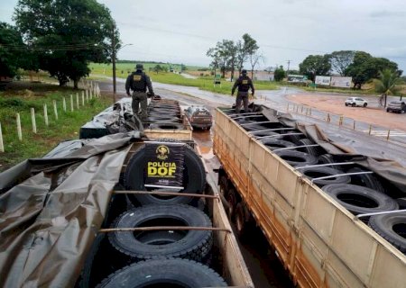 Carretas carregada com mais de R$ 1 milhão em pneus são apreendidas na MS-164