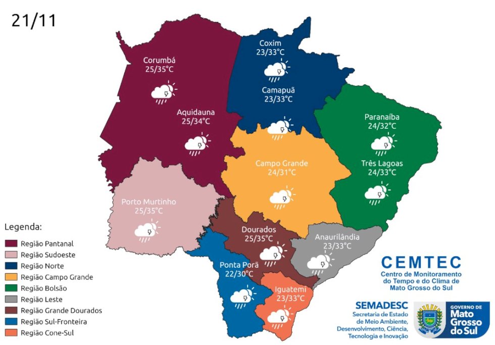 Terça-feira tem previsão de chuvas e tempo instável atinge todo o Estado