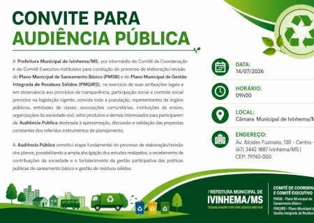 Prefeitura de Ivinhema realizará audiência Pública sobre saneamento básico