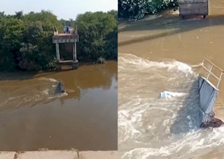 Caminhoneiro morre após ponte ceder e carreta cair no rio Taquari no Pantanal de MS